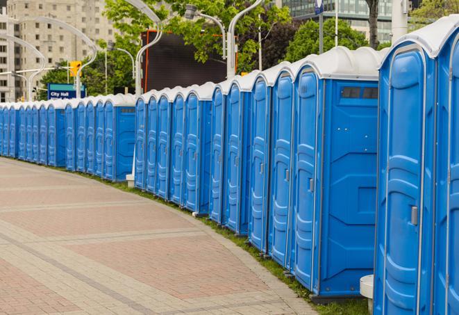 Seasonal porta potty units set up at a Wyoming, Michigan venue